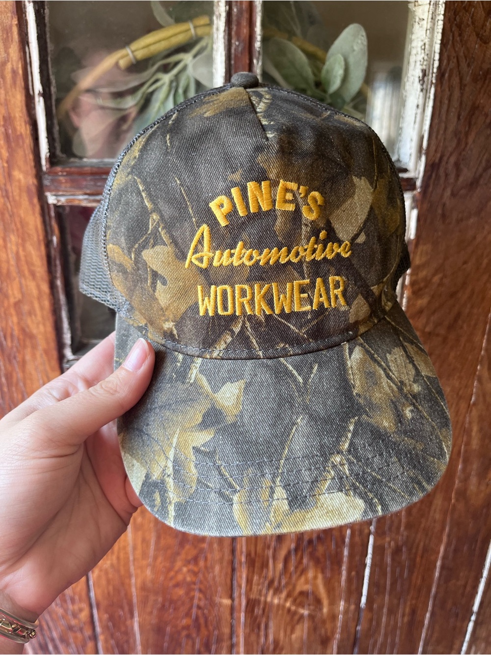 Old Navy Camouflage Trucker Hat with Yellow Embroidery